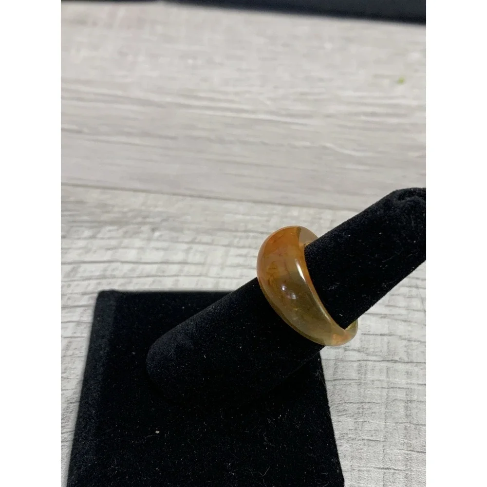 Yellow Marbling Acrylic Ring ~ Size 7.5
